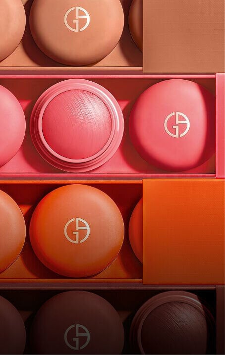 Assorted Armani Beauty Dolci Makeup Blush shades displayed in colourful collectible packaging