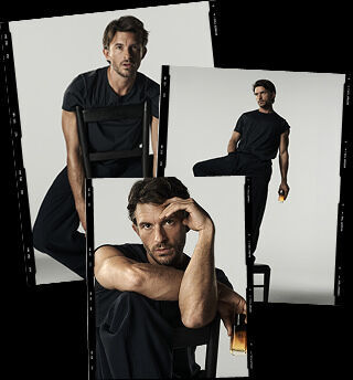 Jonathan Bailey for Giorgio Armani I WILL Eau de Parfum. A campaign collage expressing determination and willpower.