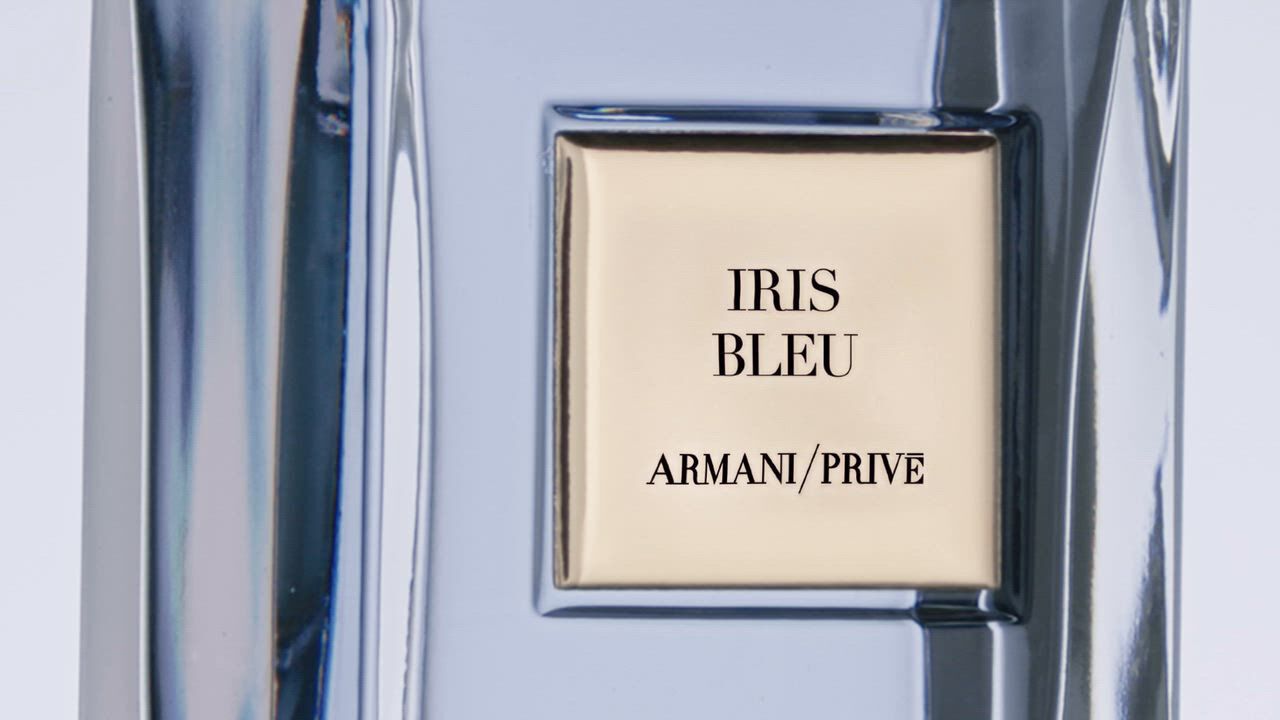 Video showcasing the bottle, ingredients and cinematic silhouettes of Armani/Prive Iris Bleu fragrance.