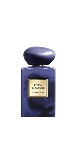 Bottle of Armani/Prive Indigo Tanzanite fragrance.