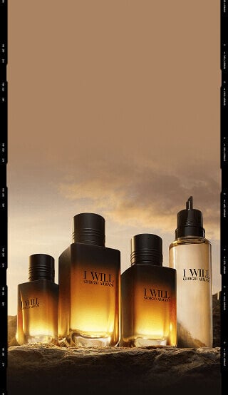 Giorgio Armani I WILL Eau de Parfum refillable bottle. A bold black and gold design crafted to last.