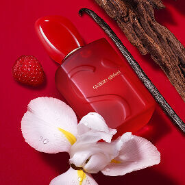 Giorgio Armani Si Passione red bloom perfume bottle with raspberry, iris and vanilla.