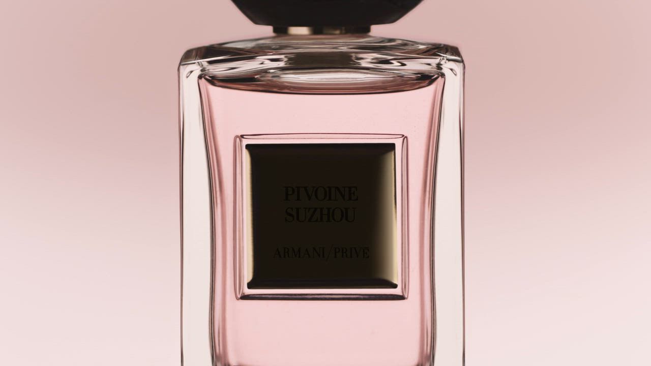 Video showcasing the bottle, ingredients and cinematic silhouettes of Armani/Prive Pivoine Suzhou fragrance.