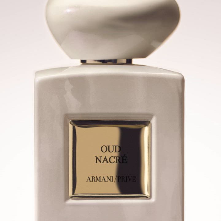 Video showcasing the bottle, ingredients and cinematic silhouettes of Armani/Prive Oud Nacre fragrance.