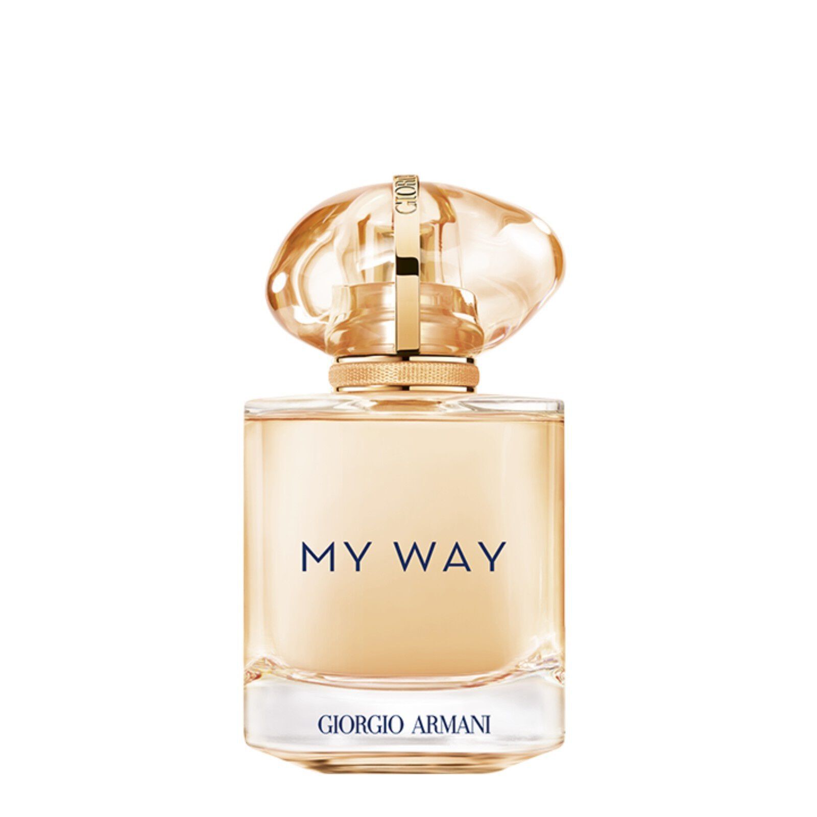 Giorgio Armani My Way Sunny Vanilla 30ml perfume bottle on a pink white background.