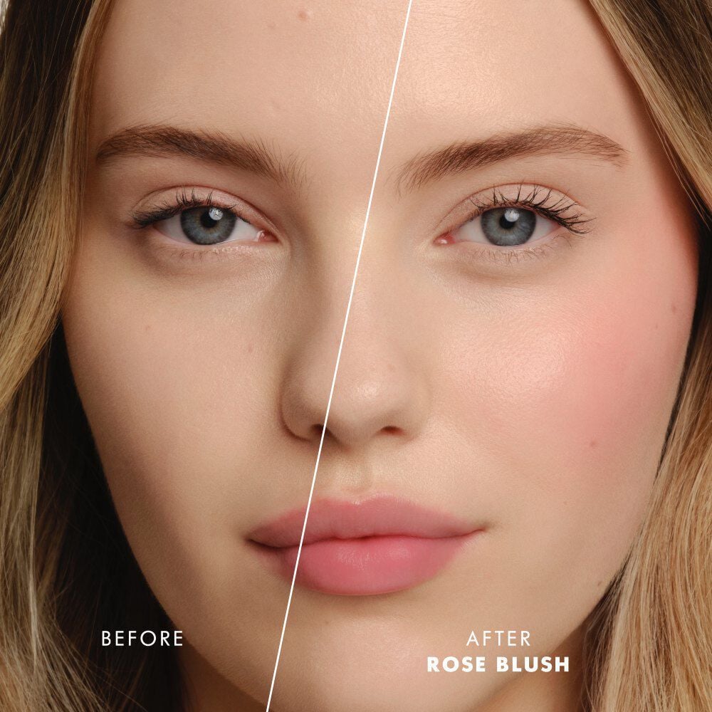 Before and after results of Giorgio Armani Blush Dolci Makeup cream-to-powder blush