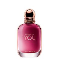 ARMANI POWER OF YOU perfume bottle, featuring a radiant ruby liquid and sleek gold-accented design. 