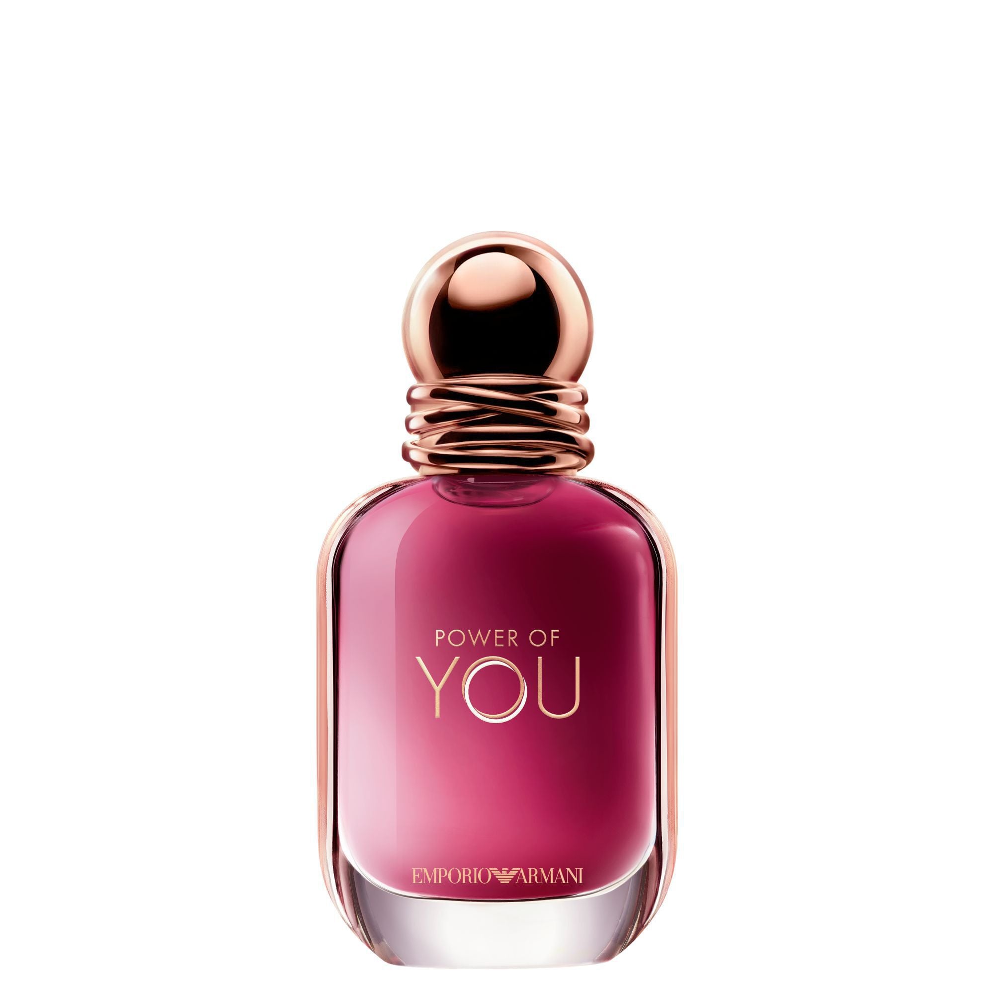 ARMANI POWER OF YOU perfume bottle, featuring a radiant ruby liquid and sleek gold-accented design. 