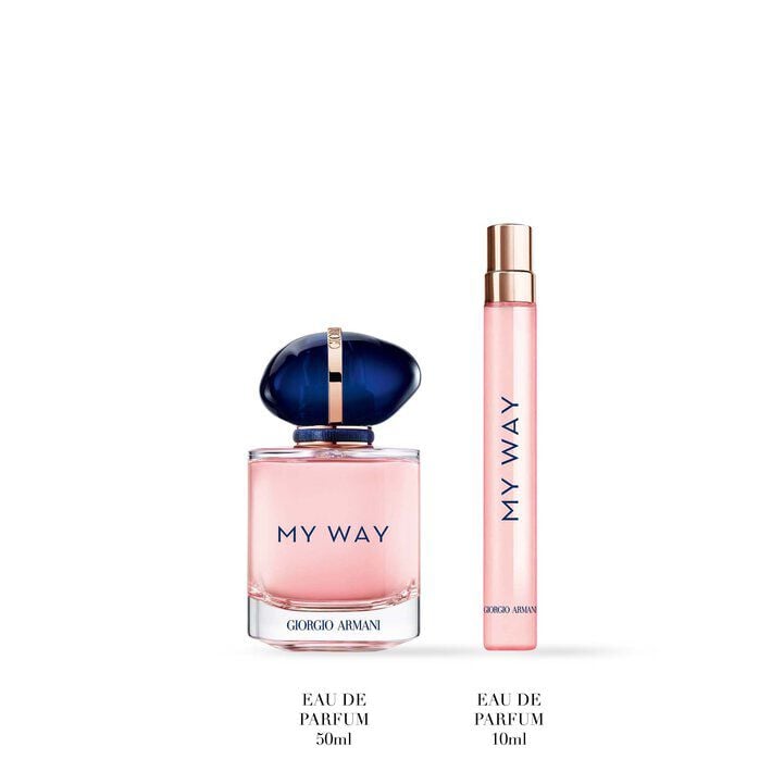 My Way Eau de Parfum  50ml fragrance and a 10ml fragrance displayed side by side on a white background.