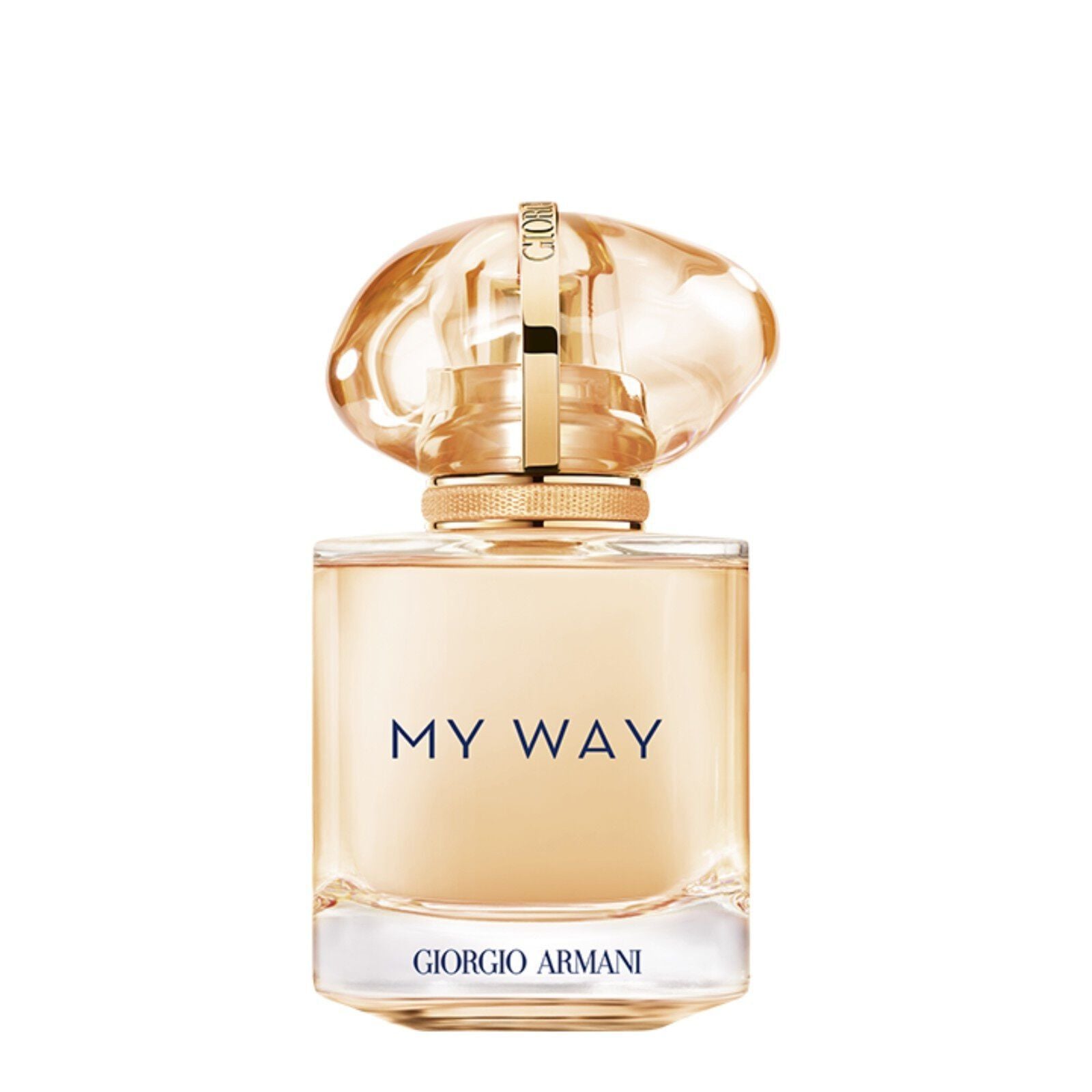 Giorgio Armani My Way Sunny Vanilla 30ml perfume bottle on a pink white background.