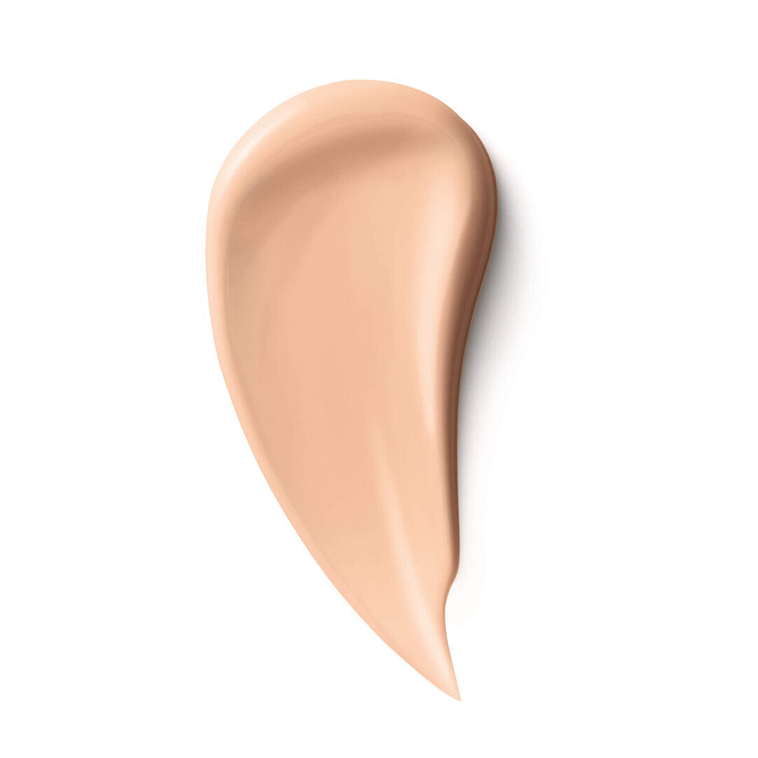 A smooth, light beige swash of liquid foundation demonstrating its creamy texture.