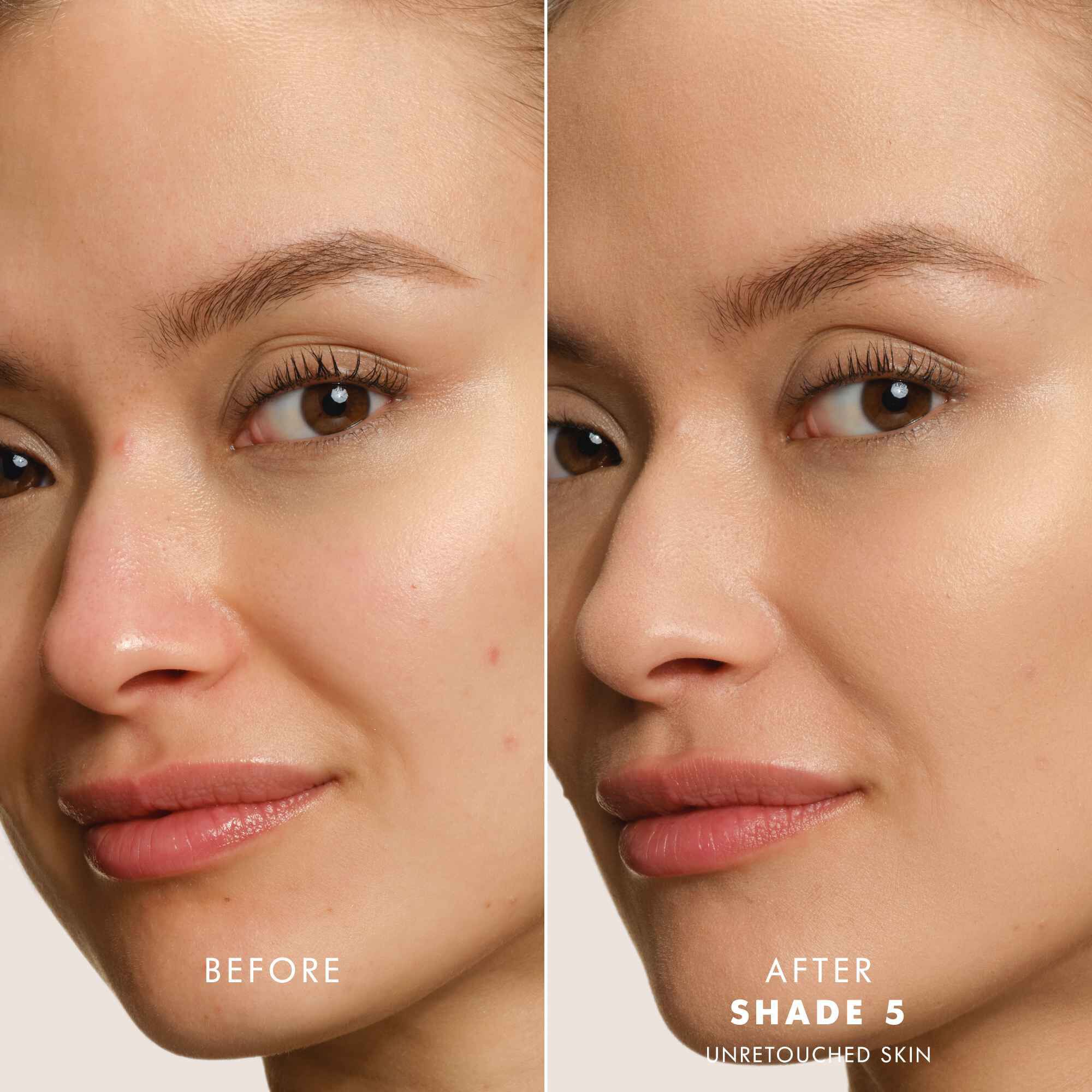 Before and After of the newly enhanced Armani beauty LUMINOUS SILK FOUNDATION